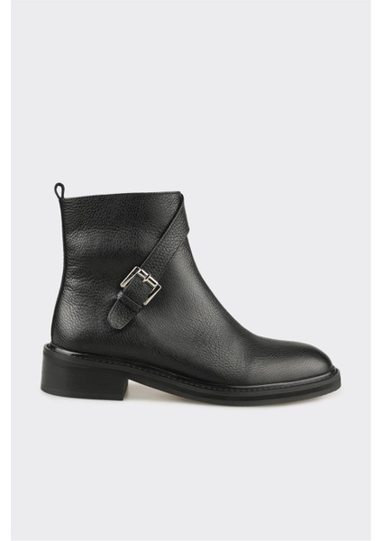 Siyah Deri Kadın Klasik Bot