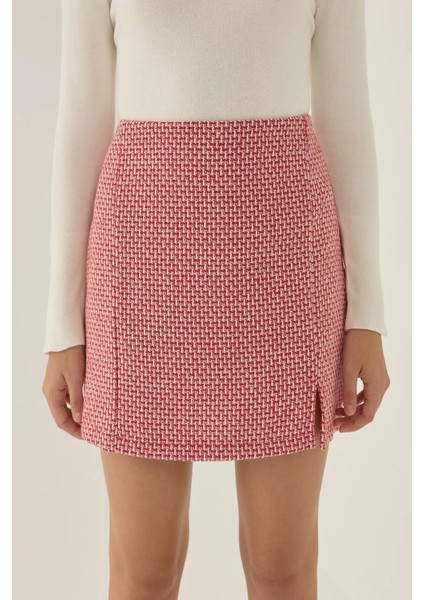 Kadın Yırtmaçlı Düz Mini Etek Red fiyatları