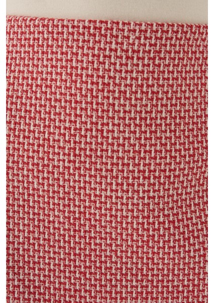 Kadın Yırtmaçlı Düz Mini Etek Red