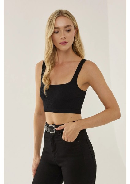 Kadın Temel Kare Yaka Atlet Black