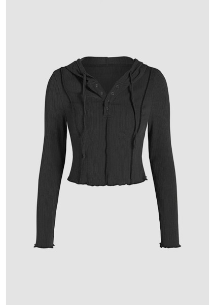 Kadın Çıtçıtlı Üst Siyah