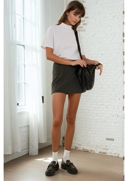 Kadın Çizgili Mini Etek Grey modelleri
