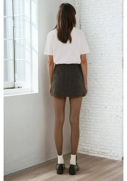 Kadın Çizgili Mini Etek Grey fırsatları