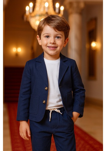 Erkek Çocuk Keten Ceket Pantolon 3'lü Takım