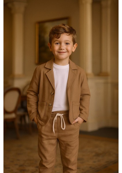 Erkek Çocuk Keten Ceket Pantolon 3'lü Takım