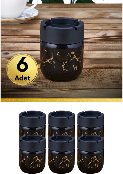 6 Adet Siyah Bronz Mermer Desenli Dekoratif Cam Kokusuz Küllük Kül Tablası Seti 425 cc fiyatları