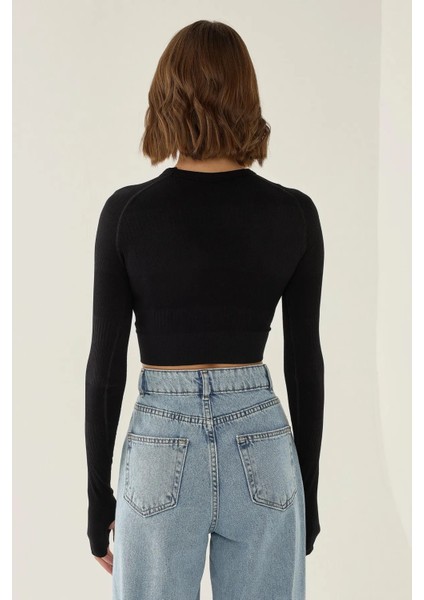 Kadın Slim Fit Basic Crop Top Black