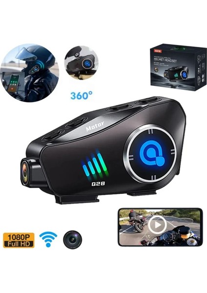Q28 Kameralı Interkom – Bluetooth 5.3 Kask Kulaklığı, 1080P, Su Geçirmez