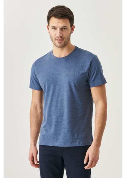 Erkek Bej Melanj-mınt-ındıgo Melanj-beyaz Slim Fit Dar Kesim 4'lü Tişört Paket