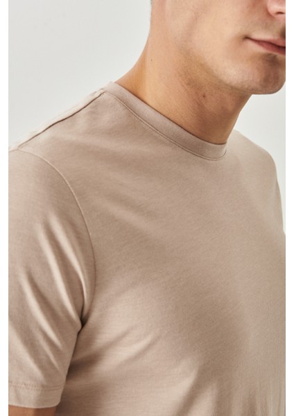 Erkek Bej Melanj-mınt-ındıgo Melanj-beyaz Slim Fit Dar Kesim 4'lü Tişört Paket