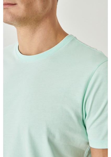 Erkek Bej Melanj-mınt-ındıgo Melanj-beyaz Slim Fit Dar Kesim 4'lü Tişört Paket