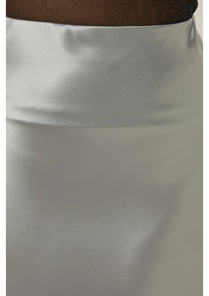 Kadın Yüksek Bel Saten Midi Etek Grey indirimleri