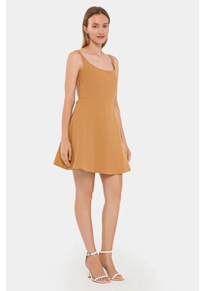 Kadın Sırtı Kesik A Kesim Spagetti Askılı Mini Elbise Deve Kahvesi fiyatları