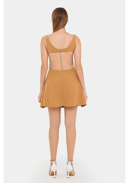 Kadın Sırtı Kesik A Kesim Spagetti Askılı Mini Elbise Deve Kahvesi fırsatları