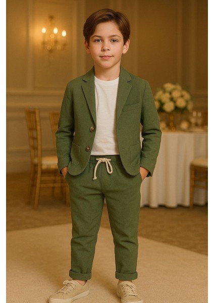 Erkek Çocuk Keten Ceket Pantolon 3'lü Takım