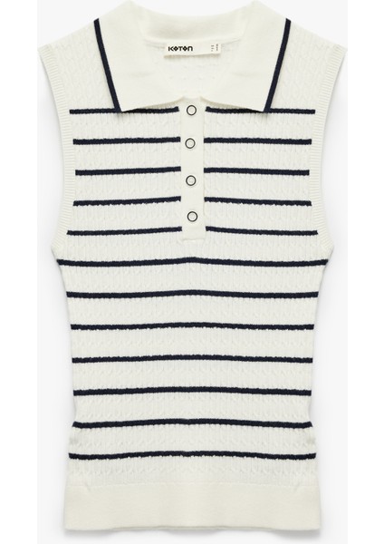 Yarım Düğmeli Polo Yaka Triko Kolsuz Bluz