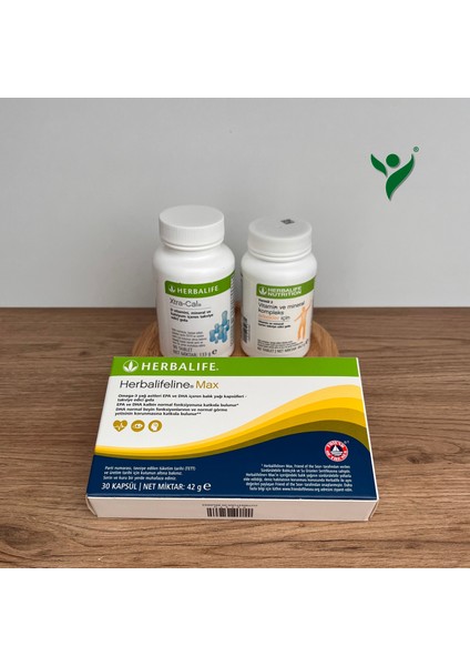 Erkekler için F2 Vitamin Tablet - Herbalifeline Max Omega - Xtra-Cal (Kalsiyum) - 3'lü Set