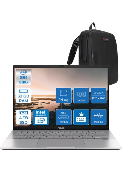 Vivobook WS3407VA S14 Intel Core I5 13420H-32GB Ddr5-4tb Ssd-14" Wuxga IPS 300NITS Freedos Taşınabilir Bilgisayar ZLY045F20+ZETTAÇANTA