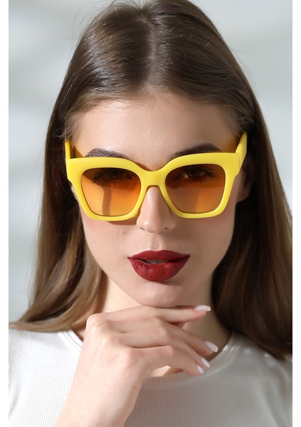 Kadın Kare Mat Sarı UV400 Güneş Gözlüğü Garson Boy 23048-1 C36 M fiyatları