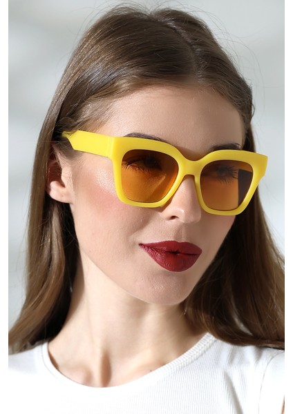 Kadın Kare Mat Sarı UV400 Güneş Gözlüğü Garson Boy 23048-1 C36 M modelleri
