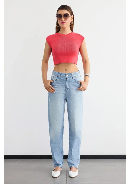 Kadın Fitilli Kısa Kol Kesik Üst Red fiyatları