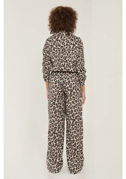 Kadın Leopar Desenli Düz Kesim Pantolon Brown fırsatları