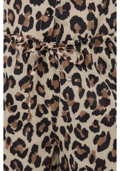 Kadın Leopar Desenli Düz Kesim Pantolon Brown indirimleri