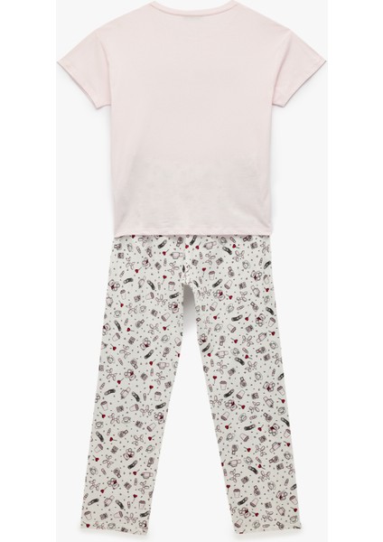 Pamuklu Kısa Kollu Bisiklet Yaka Baskılı Pijama Takımı fiyatları