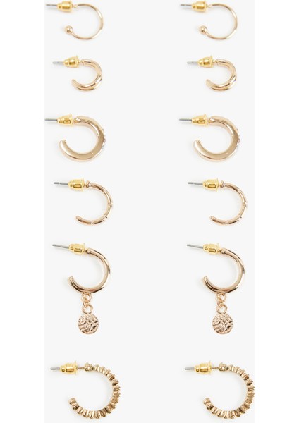 Taş Detaylı 6'lı Halka Küpe Seti