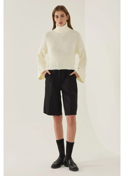 Kadın Büyük Beden Yüksek Yakalı Kazak Tozlu Beyaz fiyatları