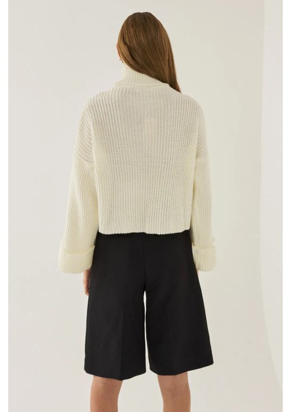 Kadın Büyük Beden Yüksek Yakalı Kazak Tozlu Beyaz fırsatları