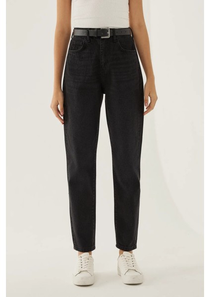 Kadın Mom Fit Yıkama Efektli Jean Grey fiyatları