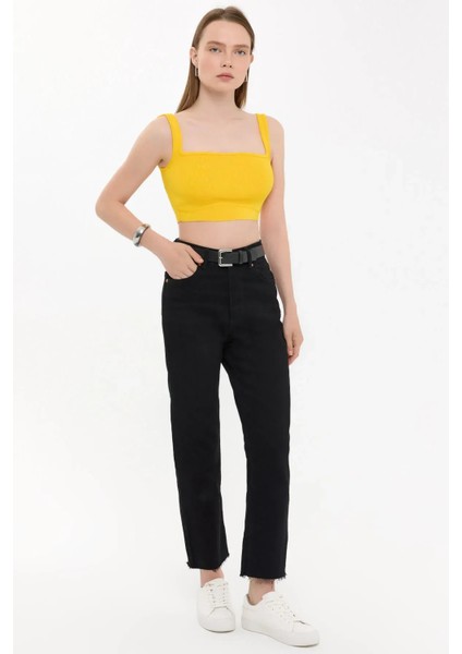 Kadın Kare Yaka Kolsuz Crop Top Yellow fiyatları