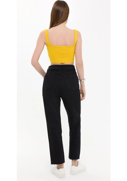 Kadın Kare Yaka Kolsuz Crop Top Yellow indirimleri