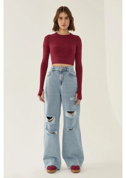 Kadın Slim Fit Basic Crop Top Red fiyatları