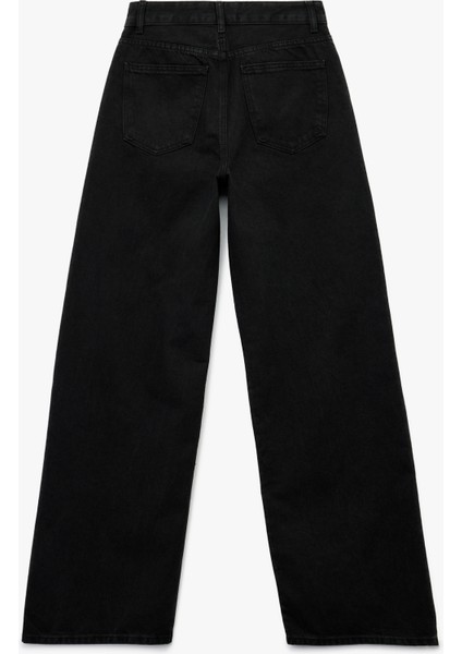 Yüksek Bel Pamuklu Düğmeli Geniş Paça Jean Pantolon - Wide Leg Jeans fiyatları