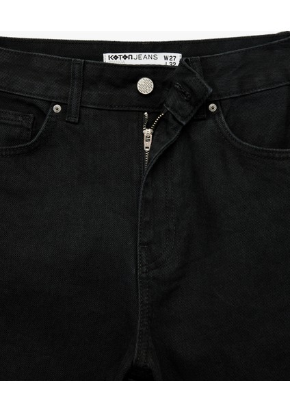 Yüksek Bel Pamuklu Düğmeli Geniş Paça Jean Pantolon - Wide Leg Jeans fırsatları