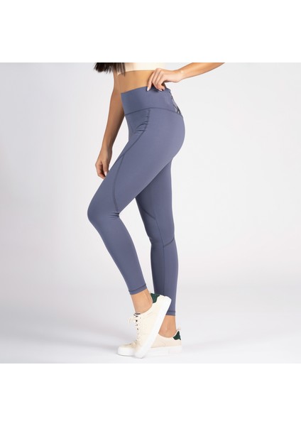 Gri Yüksek Bel Arka Cepli Toprlayıcı Kadın Spor Taytı