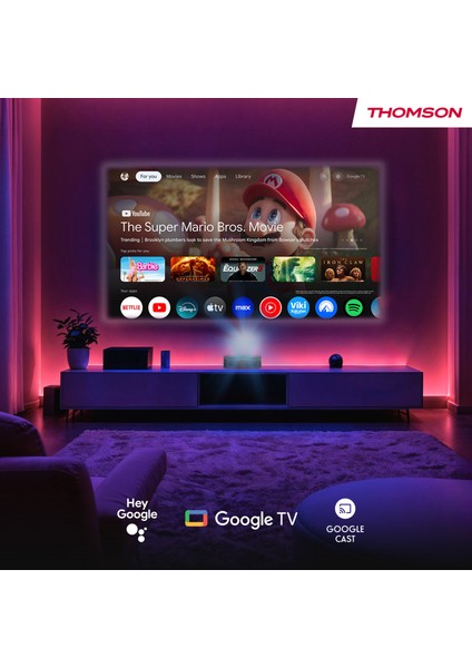 Sirius Laser Full HD 4K Destekli 100" Dahili Bataryalı Taşınabilir Projeksiyon Cihazı Google Tv Sertifikalı 600 Ansı Lumen - PG55B