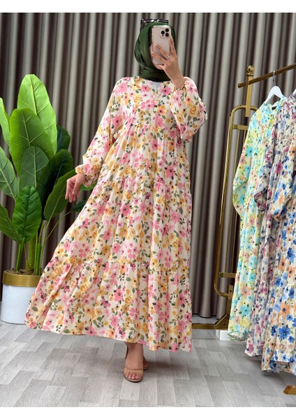 Kadın Çiçek Desenli Alaçatı Model Düğmeli Kat Kat Elbise fırsatları