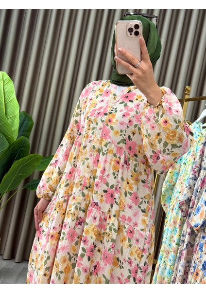 Kadın Çiçek Desenli Alaçatı Model Düğmeli Kat Kat Elbise indirimleri
