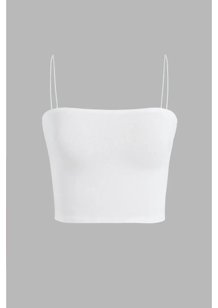 Kadın Kare Yaka Crop Top White