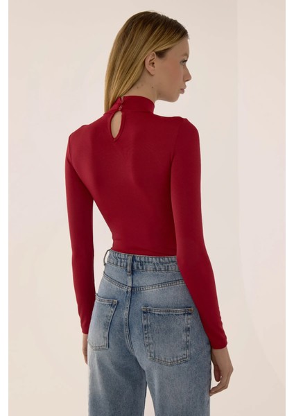 Kadın Basic Uzun Kollu Bodysuit Red indirimleri