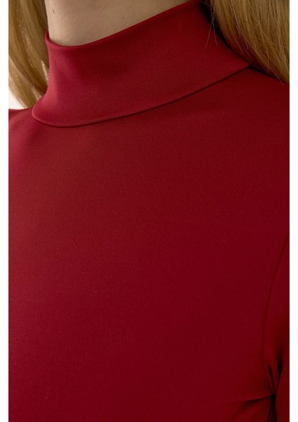 Kadın Basic Uzun Kollu Bodysuit Red