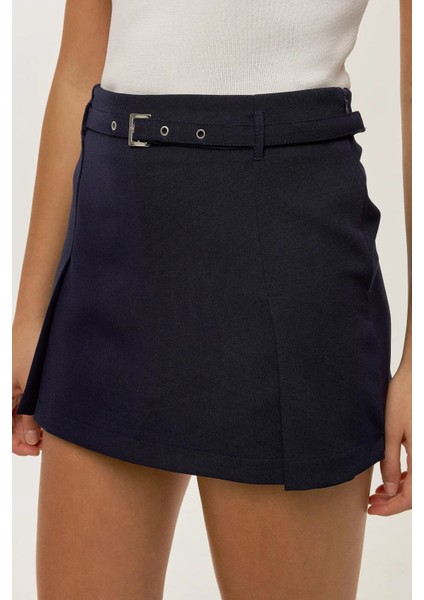 Kadın Kemerli Mini Şort Etek Blue fırsatları