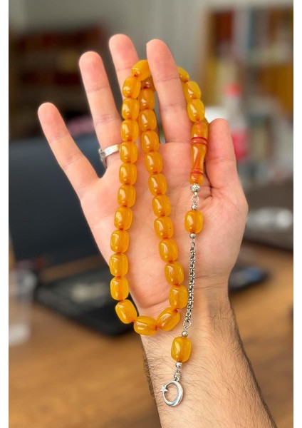 Iri Boy Buğulu Hardal Sarısı Uçak Camı Tesbih