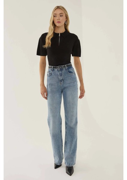 Kadın Polo Yaka Fermuarlı Süveter Siyah fiyatları