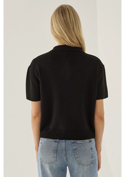 Kadın Polo Yaka Fermuarlı Süveter Siyah fırsatları