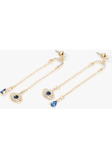 Çelik Karışımlı Zincirli Taş Detaylı Sallantılı Göz Figürlü Küpe fiyatları