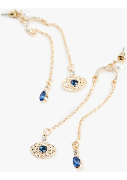 Çelik Karışımlı Zincirli Taş Detaylı Sallantılı Göz Figürlü Küpe modelleri